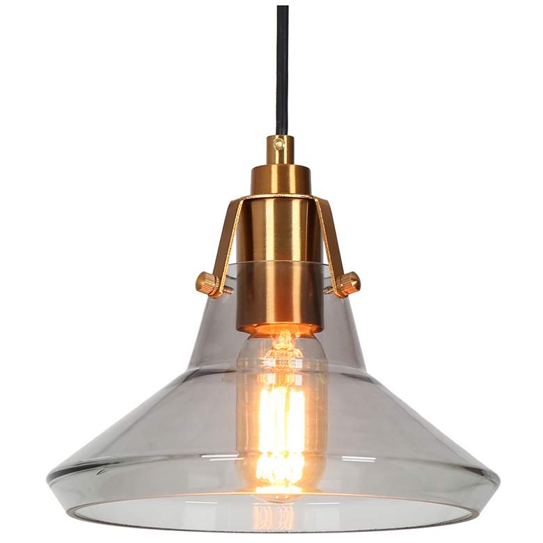 Image 1 1-light Plating Brass Pendant Lamp with Smoky Grey Glass