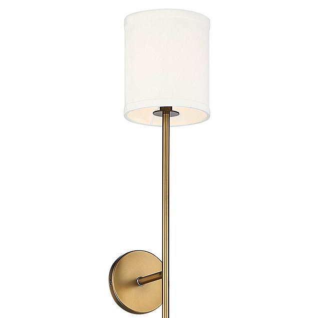 Image 2 1-Light Plug-In Wall Sconce in Natural Brass with Leather Accent more views