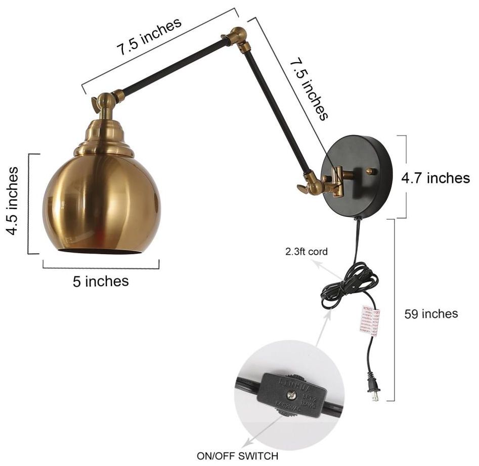 Image 2 1-Light Polished Brass Swing Arm Wall Light more views