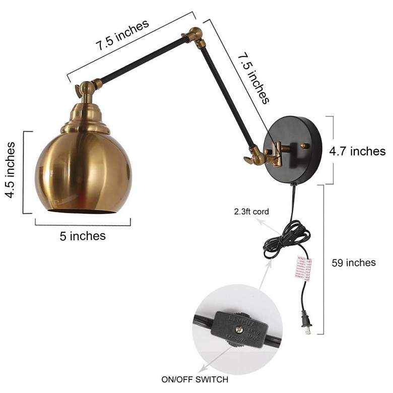 Image 2 1-Light Polished Brass Swing Arm Wall Light more views
