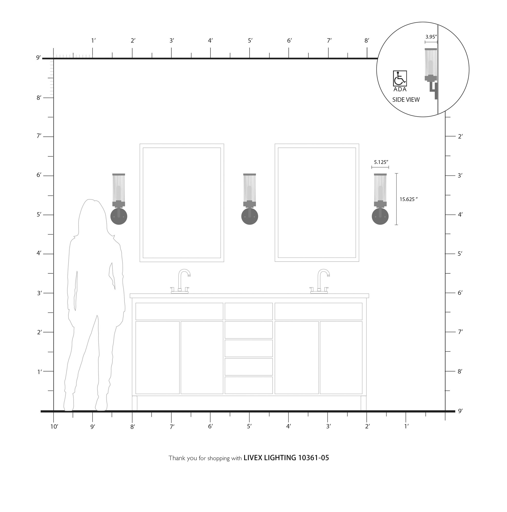 1 Light Polished Chrome ADA Wall Sconce