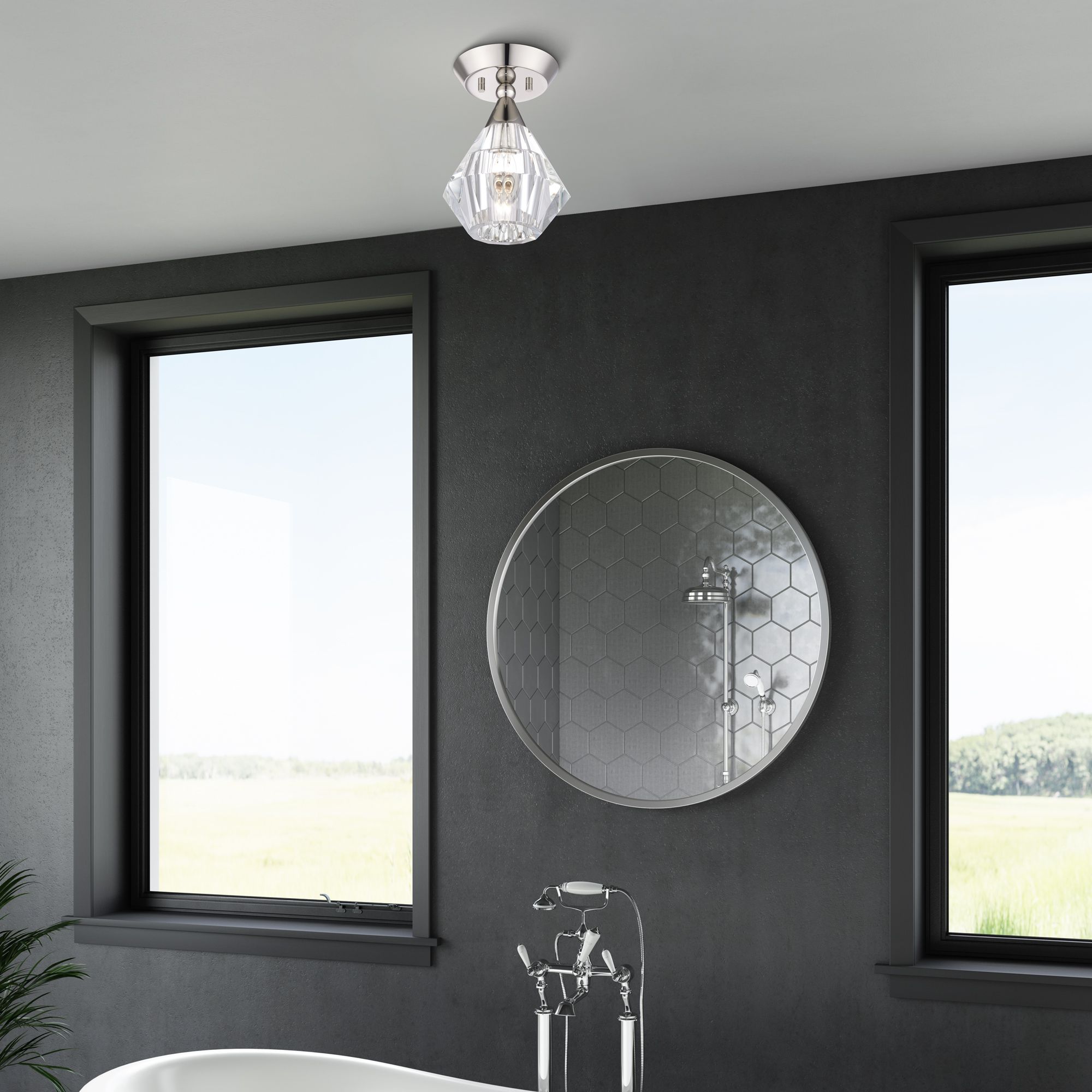 1 Light Polished Nickel Crystal Semi-Flush