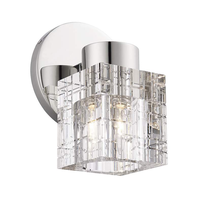 Image 4 1 Light Polished Nickel Crystal Single Sconce more views