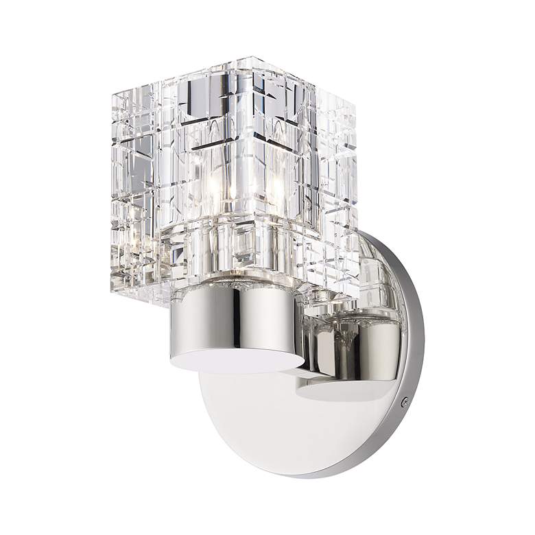 Image 5 1 Light Polished Nickel Crystal Single Sconce more views