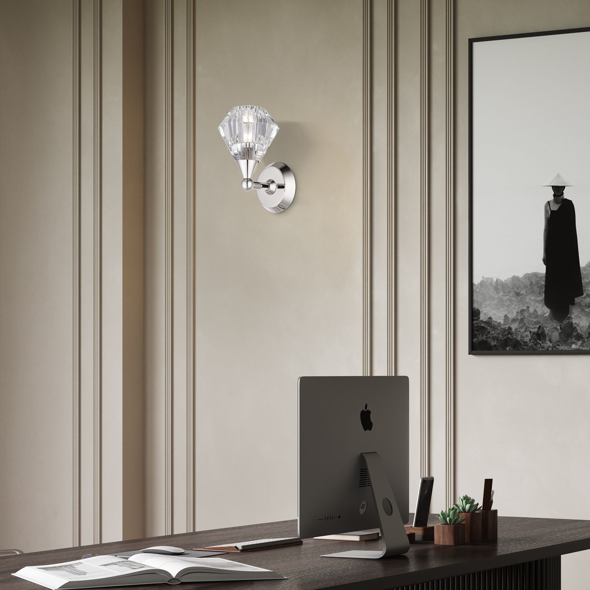 1 Light Polished Nickel Crystal Single Sconce