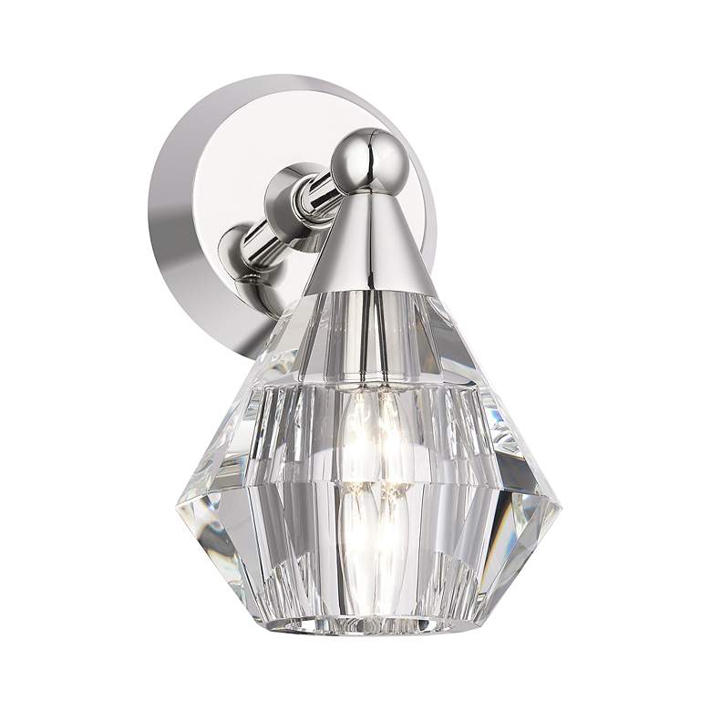 Image 7 1 Light Polished Nickel Crystal Single Sconce more views