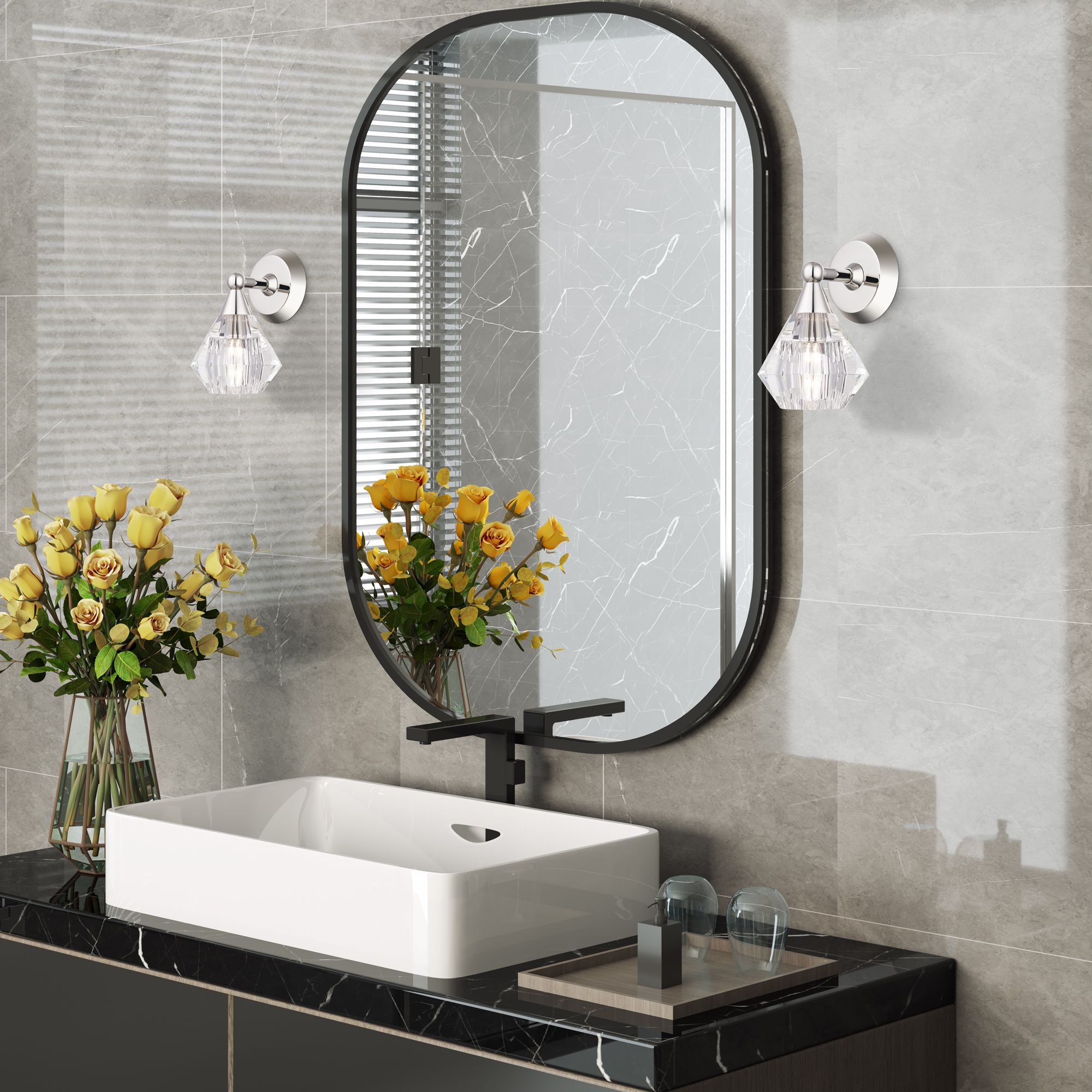 1 Light Polished Nickel Crystal Single Sconce