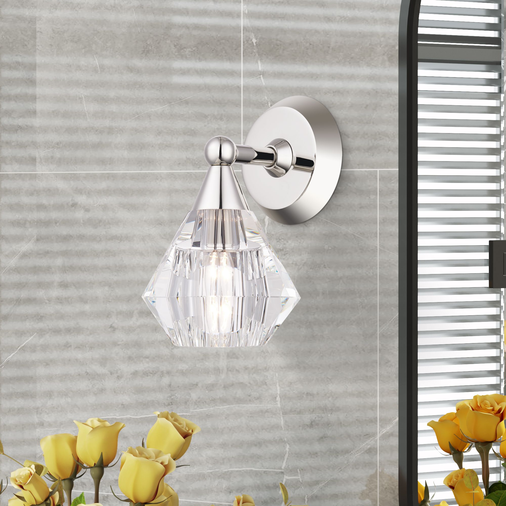 1 Light Polished Nickel Crystal Single Sconce
