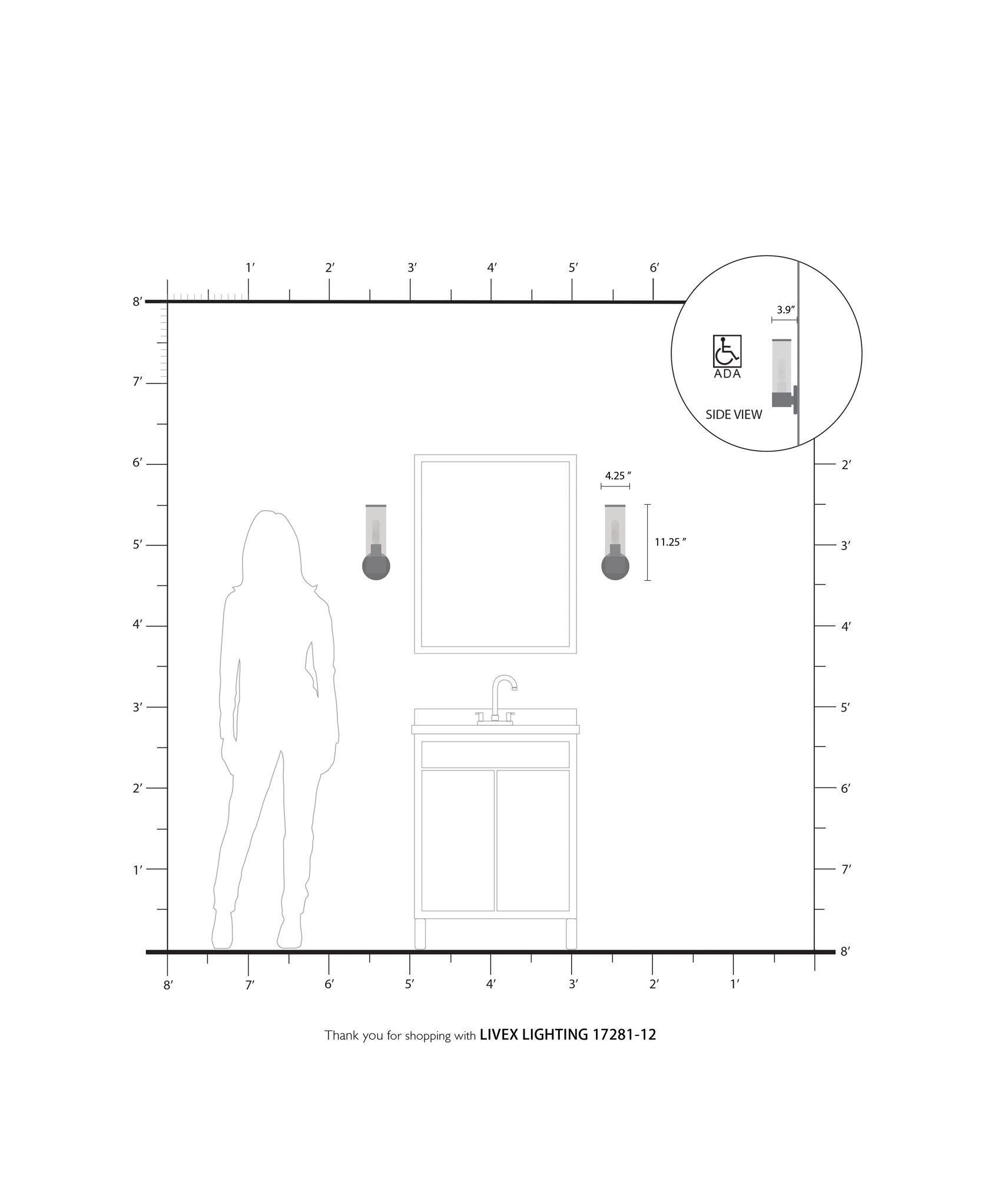 1 Light Satin Brass ADA Single Sconce