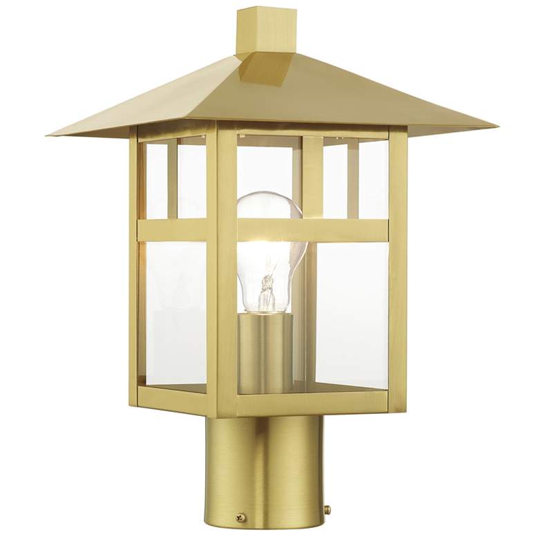 Image 1 1 Light Satin Gold Large Outdoor Post Top Lantern with Clear Glass