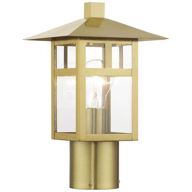 Image 1 1 Light Satin Gold Medium Outdoor Post Top Lantern with Clear Glass
