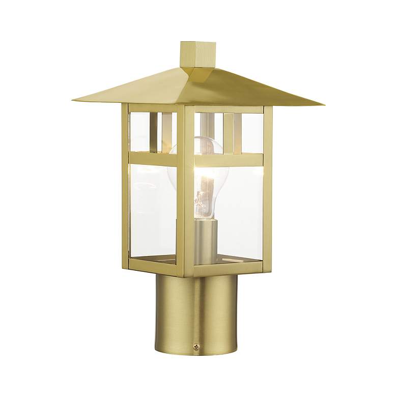 Image 4 1 Light Satin Gold Medium Outdoor Post Top Lantern with Clear Glass more views