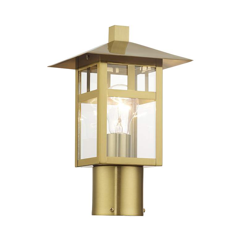 Image 5 1 Light Satin Gold Medium Outdoor Post Top Lantern with Clear Glass more views