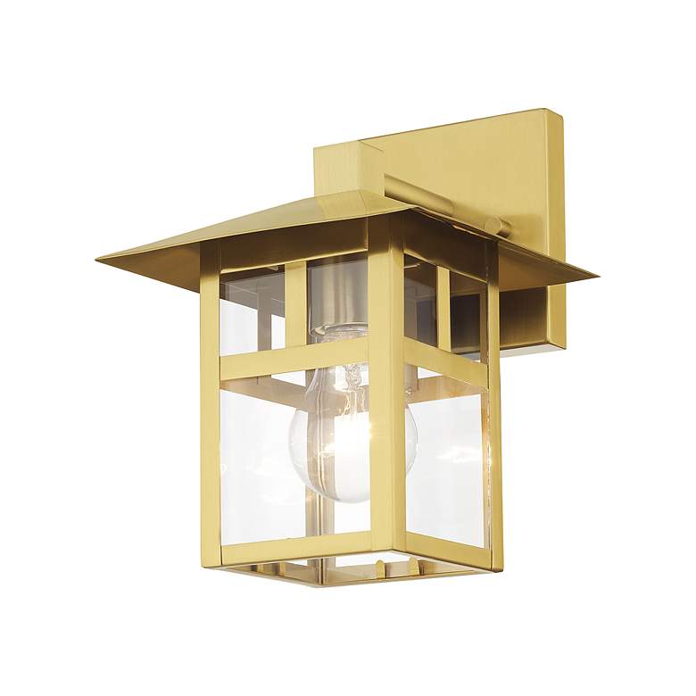 Image 3 1 Light Satin Gold Medium Outdoor Wall Lantern with Clear Glass more views