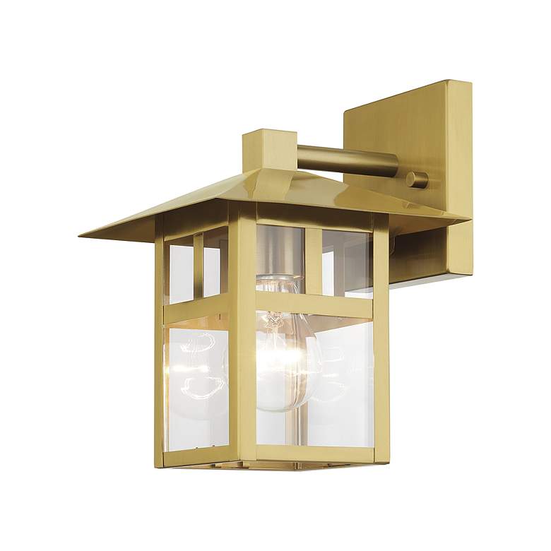 Image 4 1 Light Satin Gold Medium Outdoor Wall Lantern with Clear Glass more views