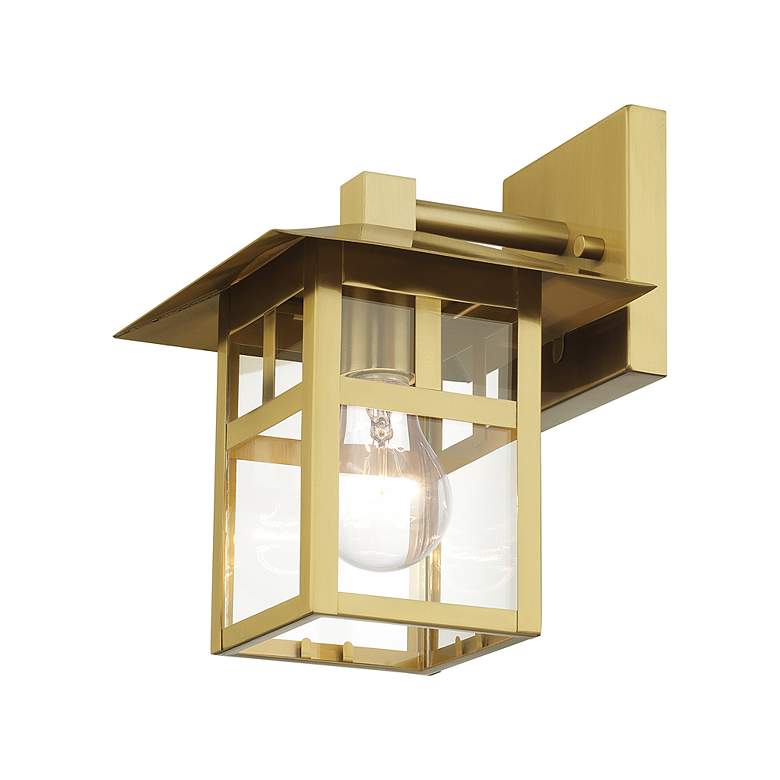 Image 5 1 Light Satin Gold Medium Outdoor Wall Lantern with Clear Glass more views