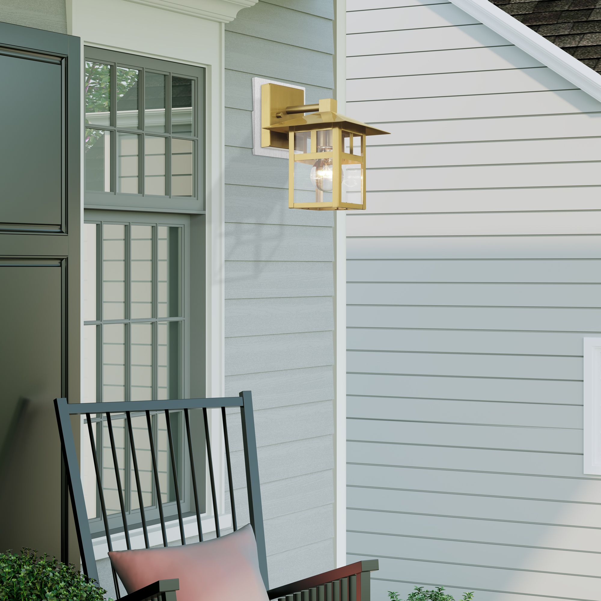 1 Light Satin Gold Medium Outdoor Wall Lantern with Clear Glass