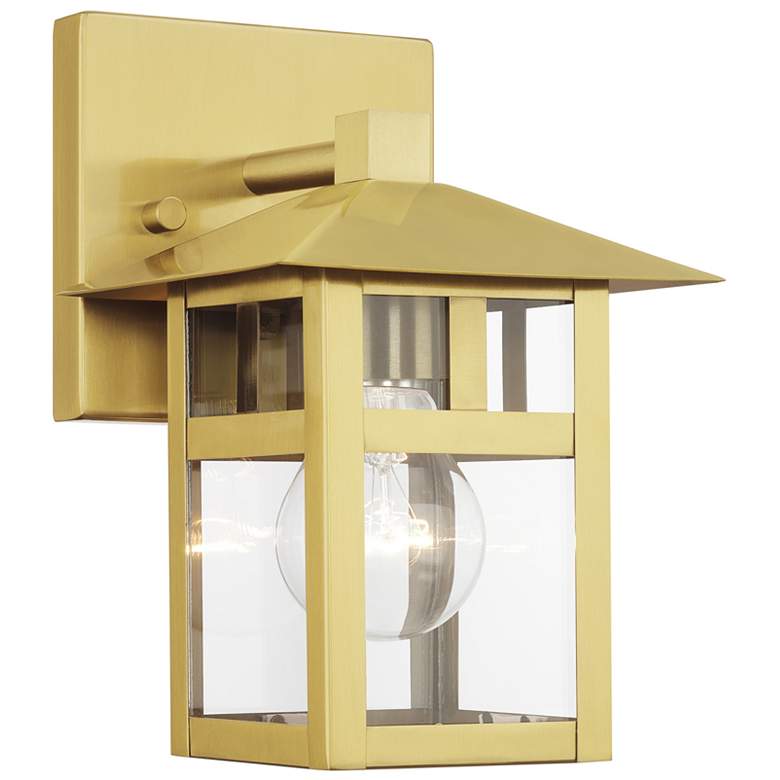Image 1 1 Light Satin Gold Outdoor Wall Lantern with Clear Glass