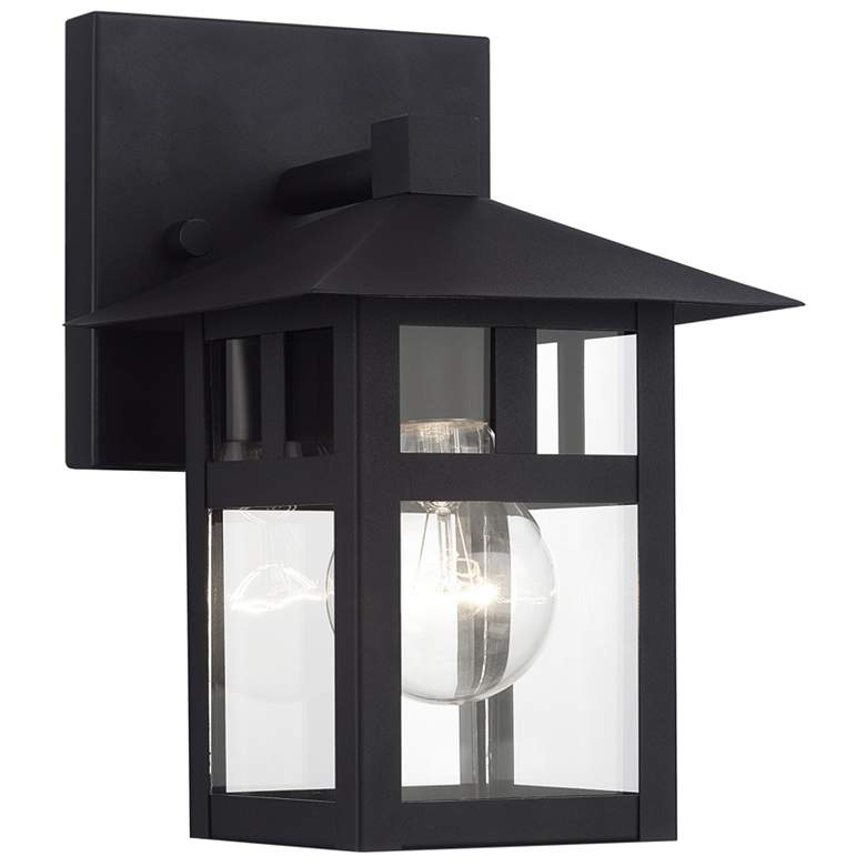 Image 2 1 Light Satin Gold Small Outdoor Wall Lantern with Clear Glass