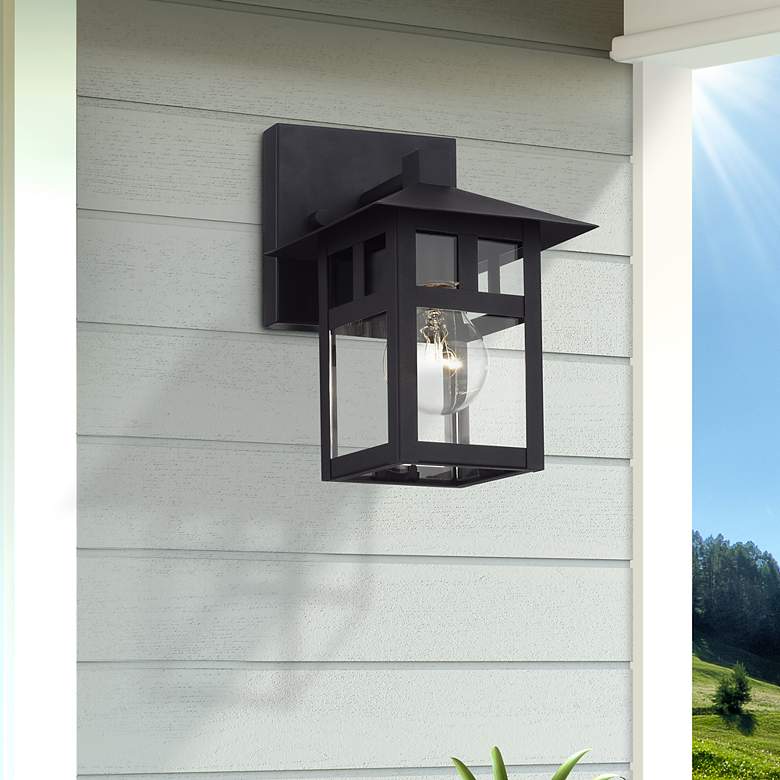 Image 1 1 Light Satin Gold Small Outdoor Wall Lantern with Clear Glass