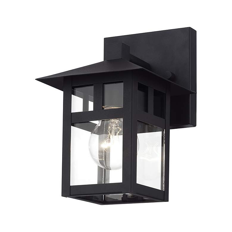 Image 4 1 Light Satin Gold Small Outdoor Wall Lantern with Clear Glass more views