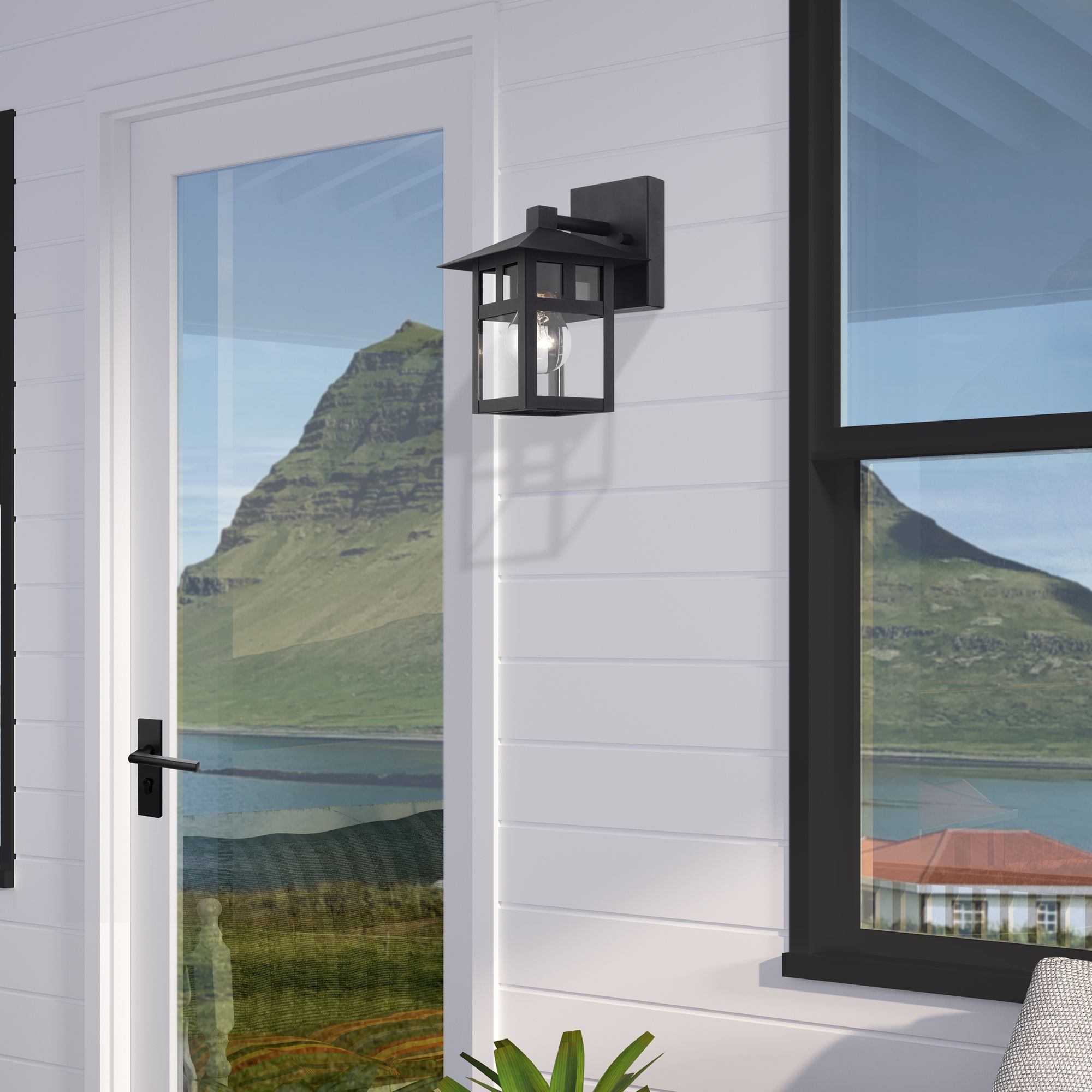 1 Light Satin Gold Small Outdoor Wall Lantern with Clear Glass