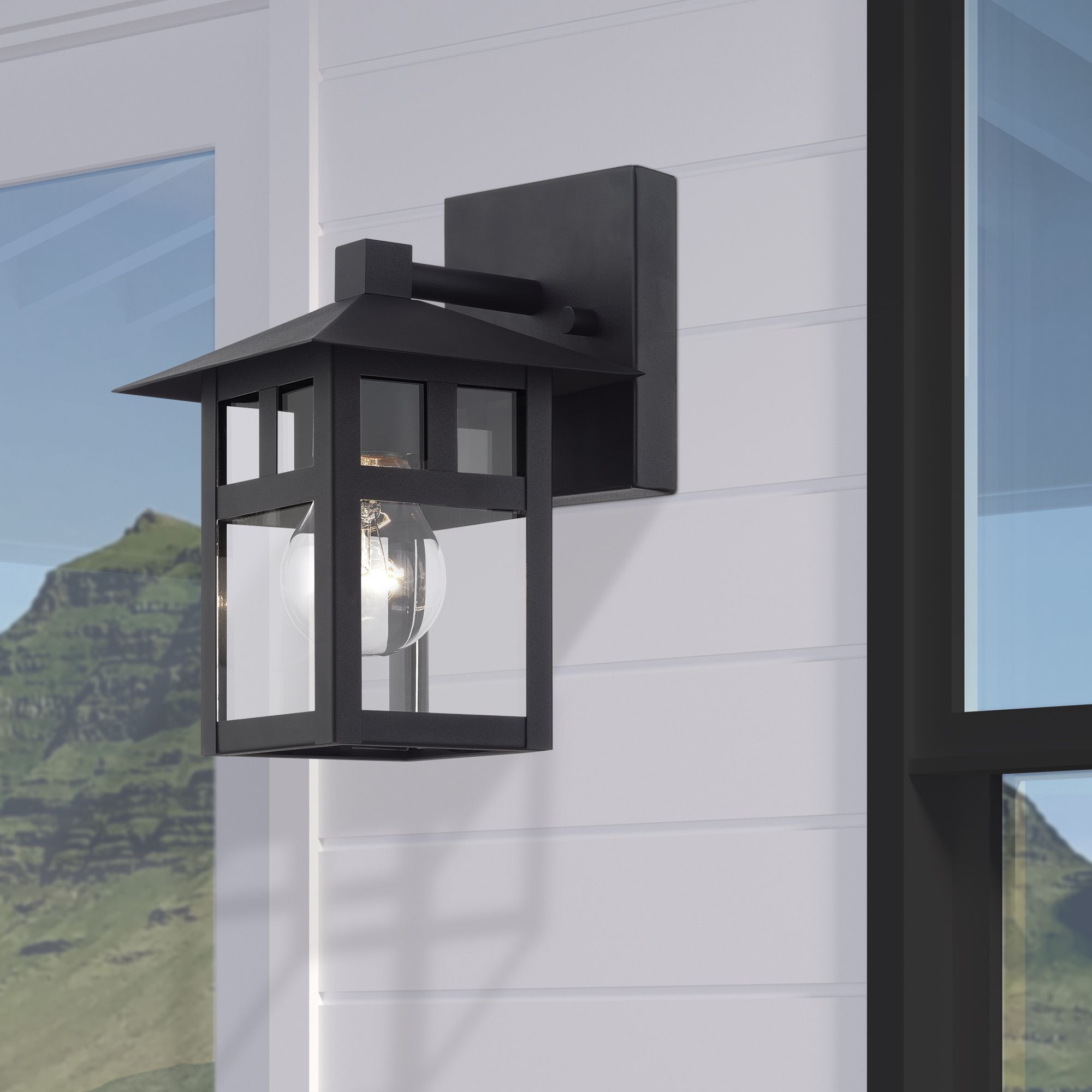 1 Light Satin Gold Small Outdoor Wall Lantern with Clear Glass