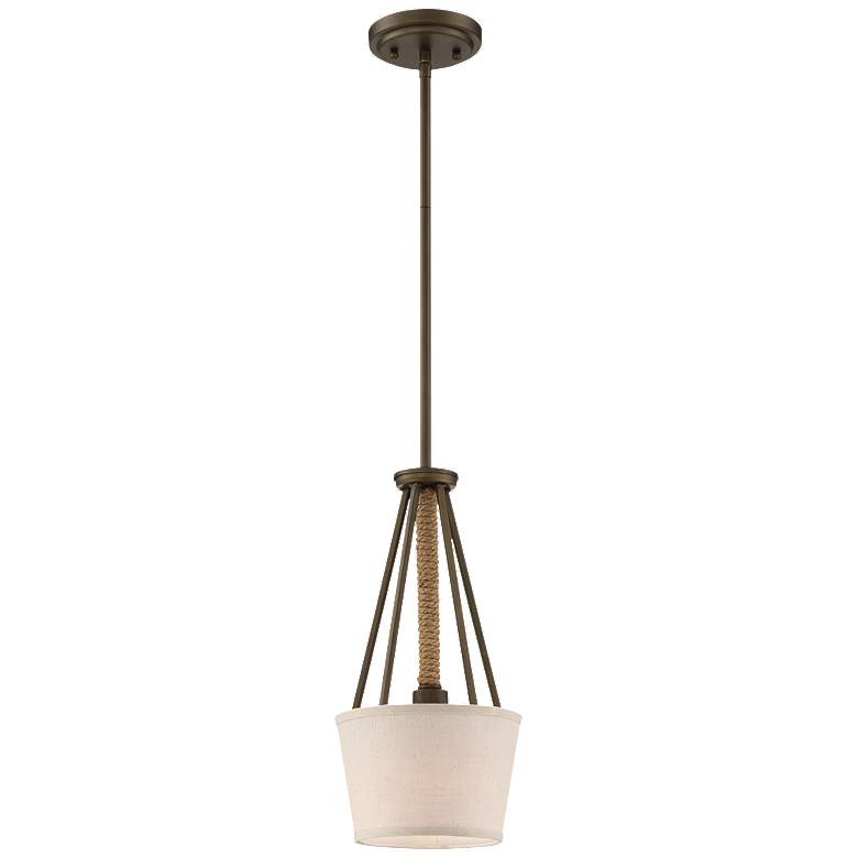 Image 1 1 Light; Seneca Mini Pendant; Mahogany Bronze Finish with Wrapped Rope