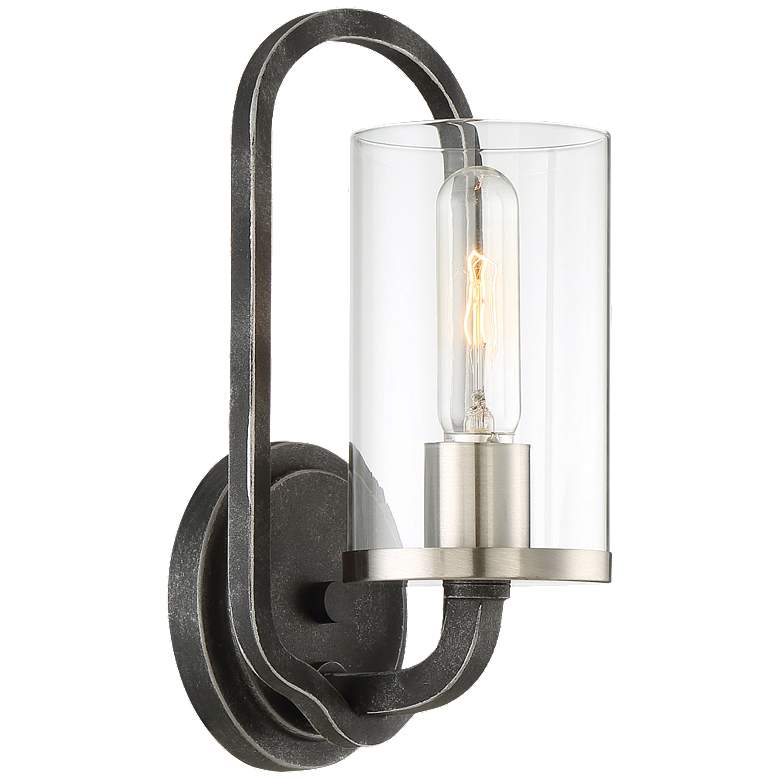 Image 1 1 Light; Sherwood Wall Sconce; Iron Black Finish; Clear Glass;