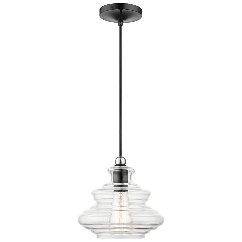 Image 1 1 Light Shiny Black Pendant with Chrome Finish Accents