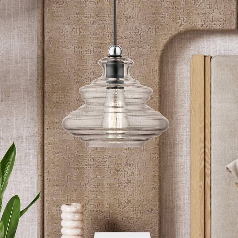 Image 3 1 Light Shiny Black Pendant with Chrome Finish Accents more views