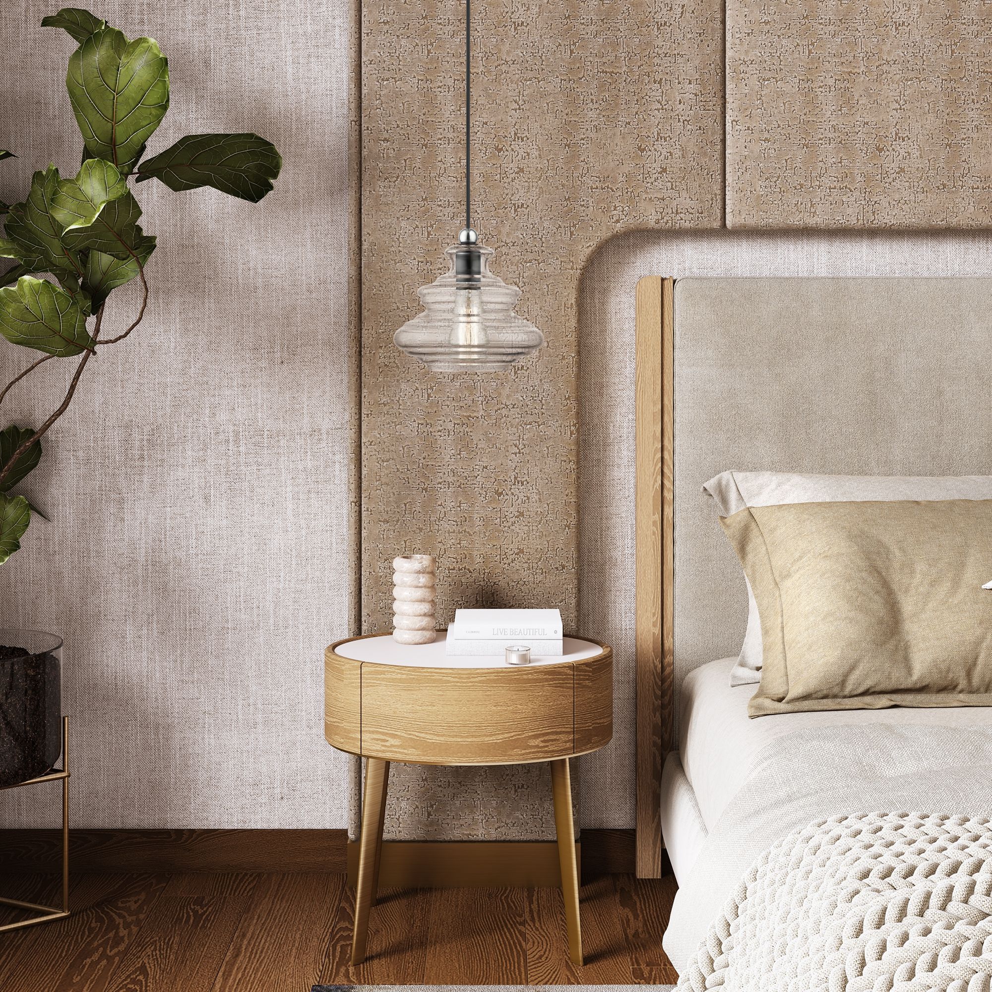 1 Light Shiny Black Pendant with Chrome Finish Accents