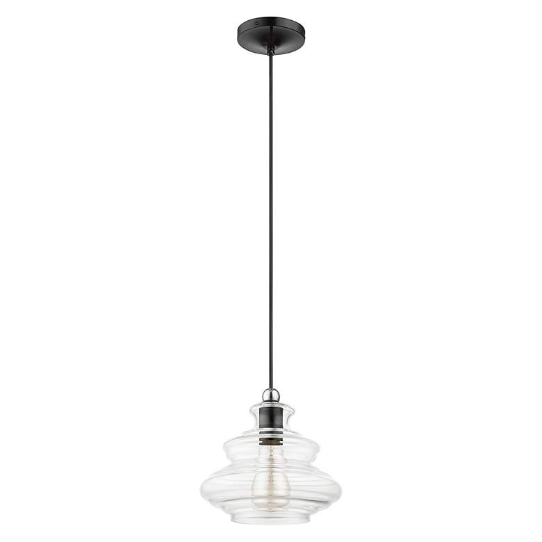 Image 4 1 Light Shiny Black Pendant with Chrome Finish Accents more views