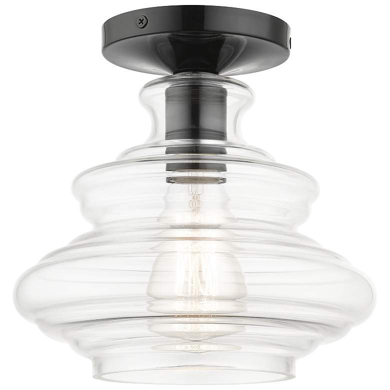 Image 1 1 Light Shiny Black Semi-Flush with Chrome Finish Accents