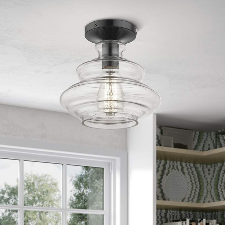 Image 1 1 Light Shiny Black Semi-Flush with Chrome Finish Accents