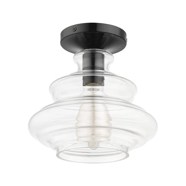Image 3 1 Light Shiny Black Semi-Flush with Chrome Finish Accents more views