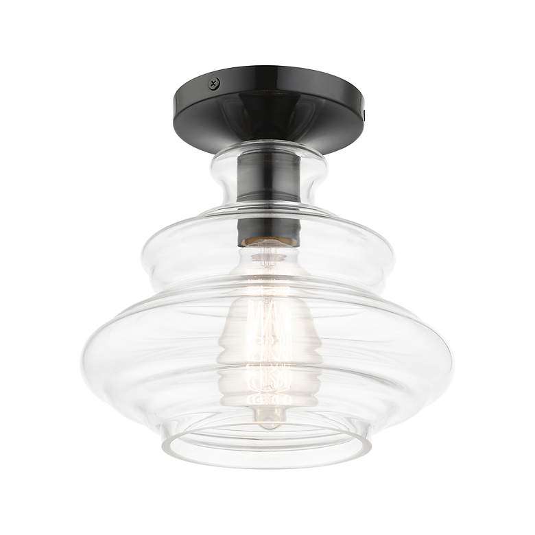 Image 4 1 Light Shiny Black Semi-Flush with Chrome Finish Accents more views