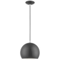 1 Light Shiny Dark Gray with Polished Chrome Accents Globe Pendant