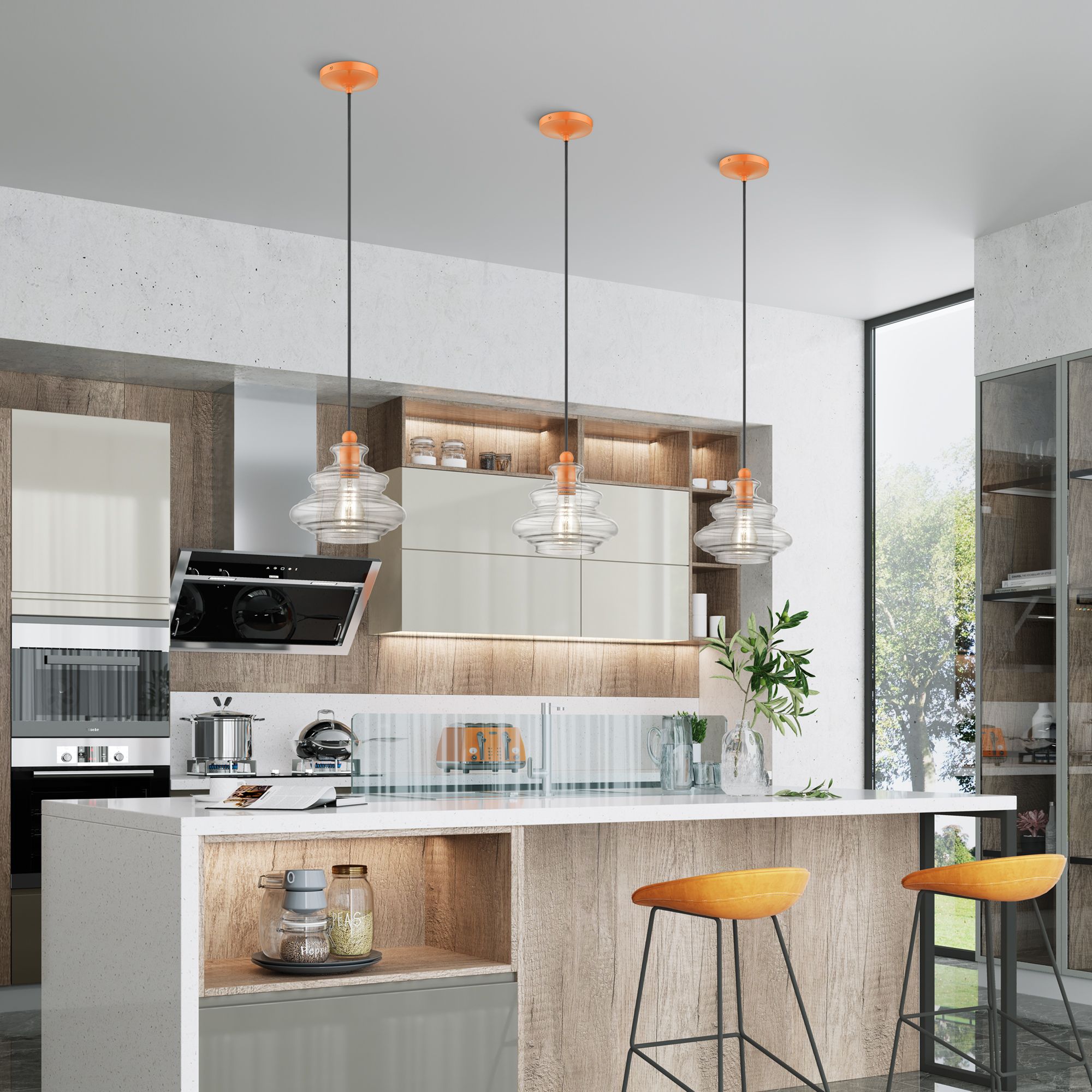 1 Light Shiny Orange Pendant