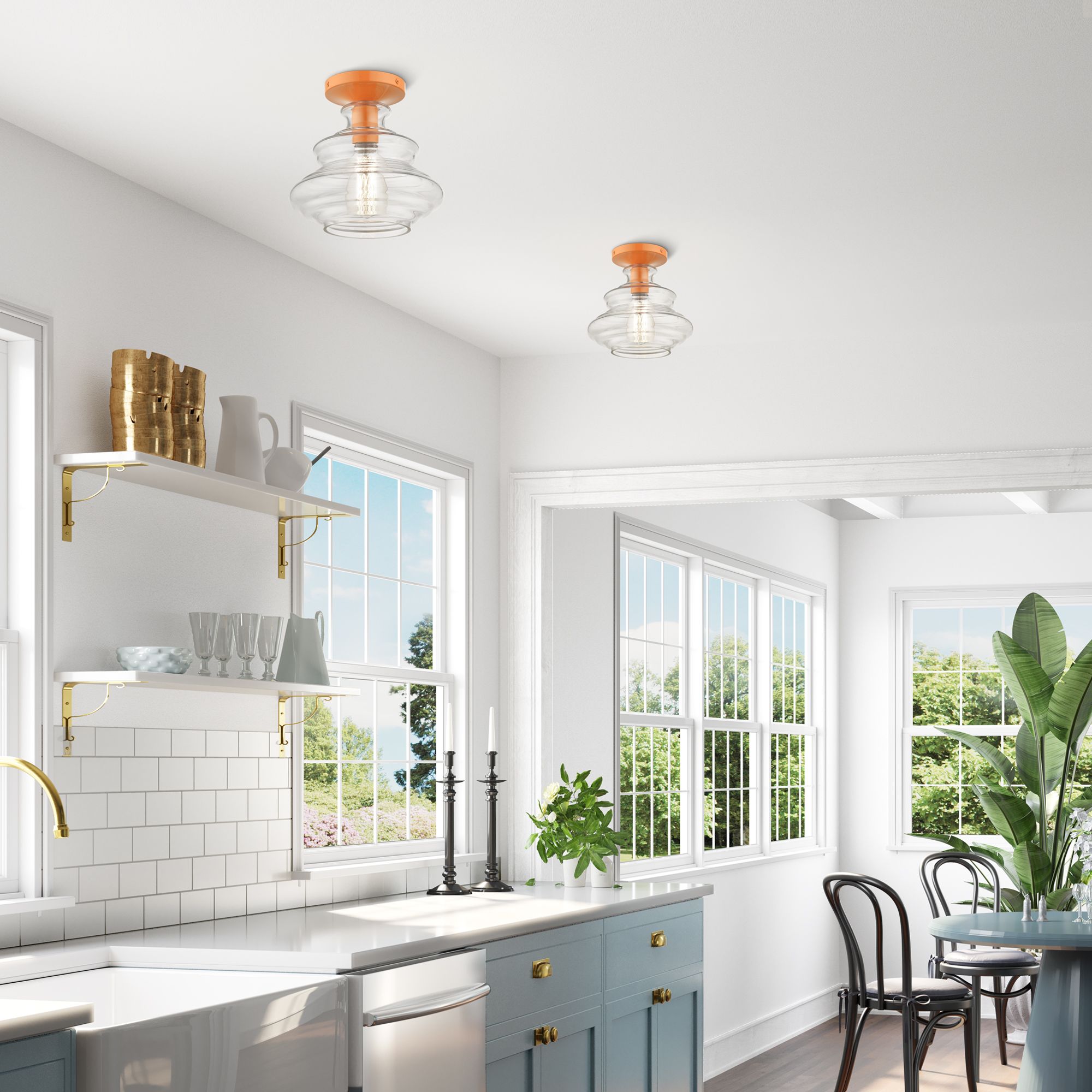 1 Light Shiny Orange Semi-Flush