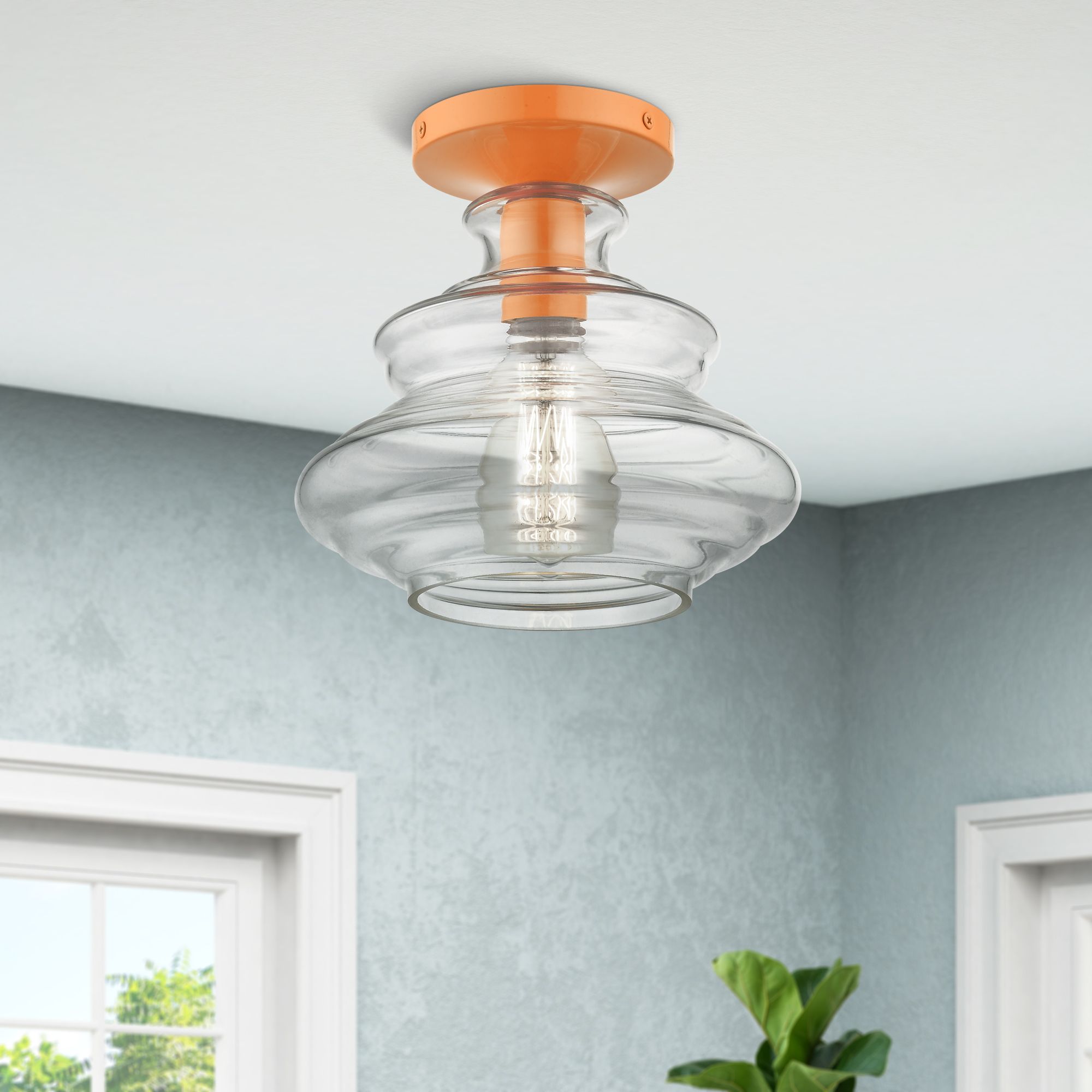 1 Light Shiny Orange Semi-Flush