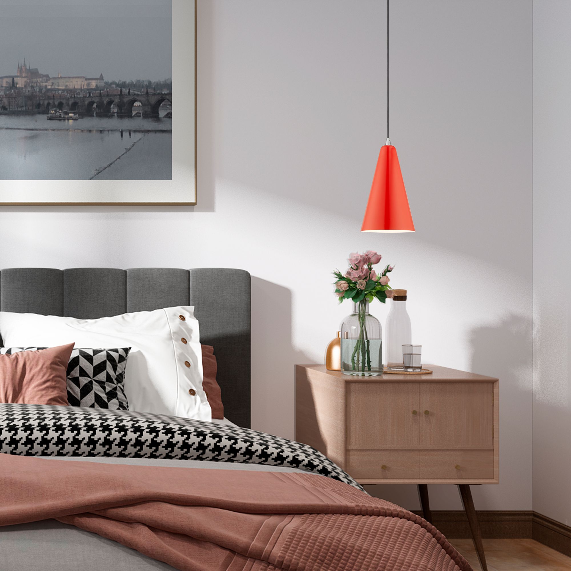 1 Light Shiny Red Mini Pendant