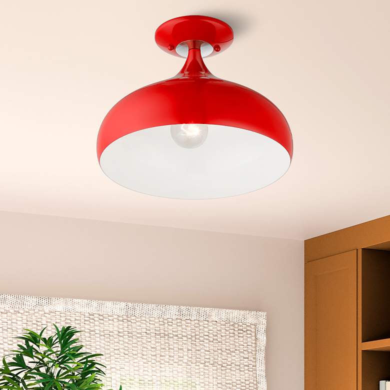 Image 1 1 Light Shiny Red Semi-Flush Mount