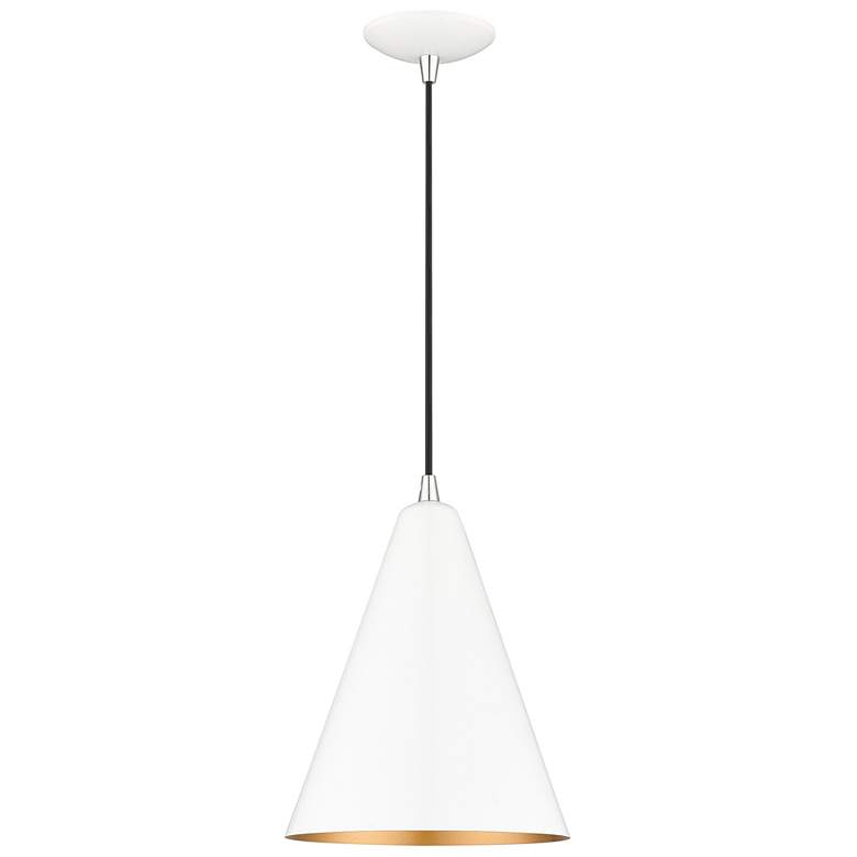 Image 1 1 Light Shiny White Cone Pendant with Polished Chrome Accents