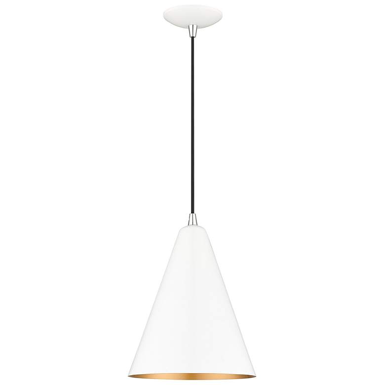 Image 2 1 Light Shiny White Cone Pendant with Polished Chrome Accents