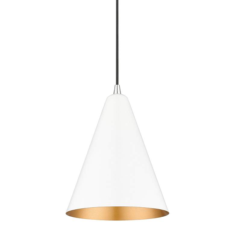 Image 3 1 Light Shiny White Cone Pendant with Polished Chrome Accents more views