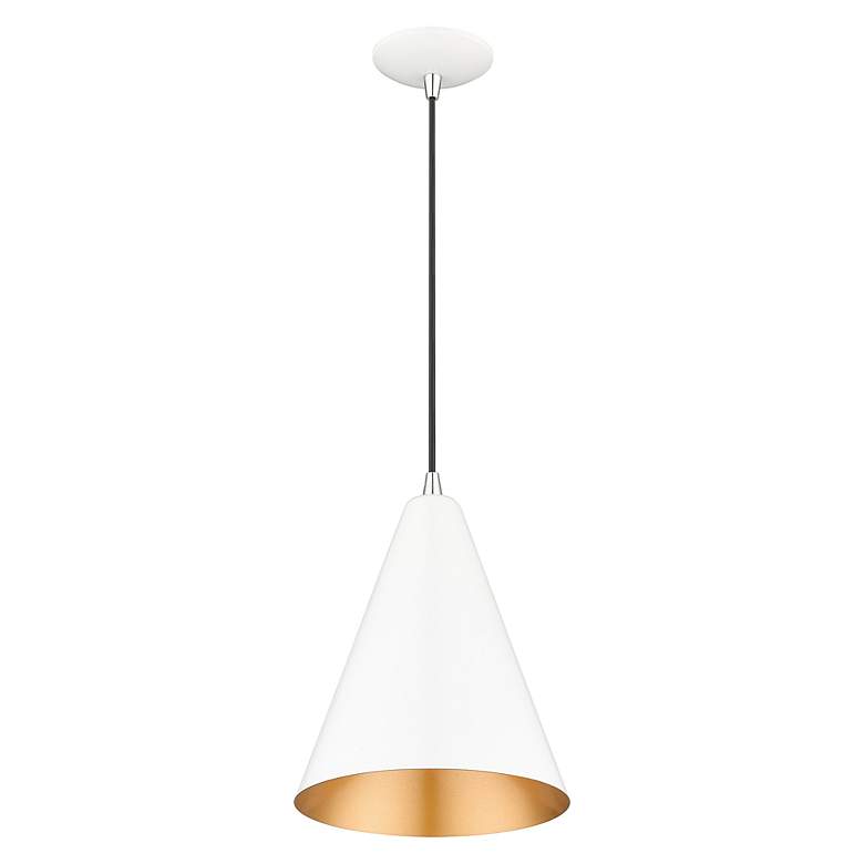 Image 4 1 Light Shiny White Cone Pendant with Polished Chrome Accents more views