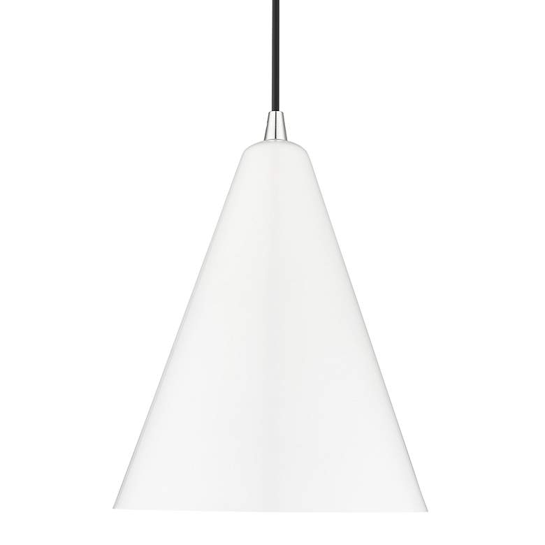 Image 6 1 Light Shiny White Cone Pendant with Polished Chrome Accents more views