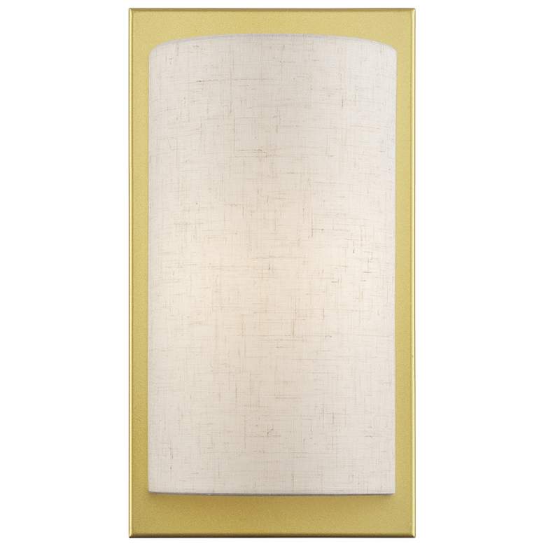 Image 1 1 Light Soft Gold ADA Sconce with Hand Crafted Oatmeal Fabric Shade