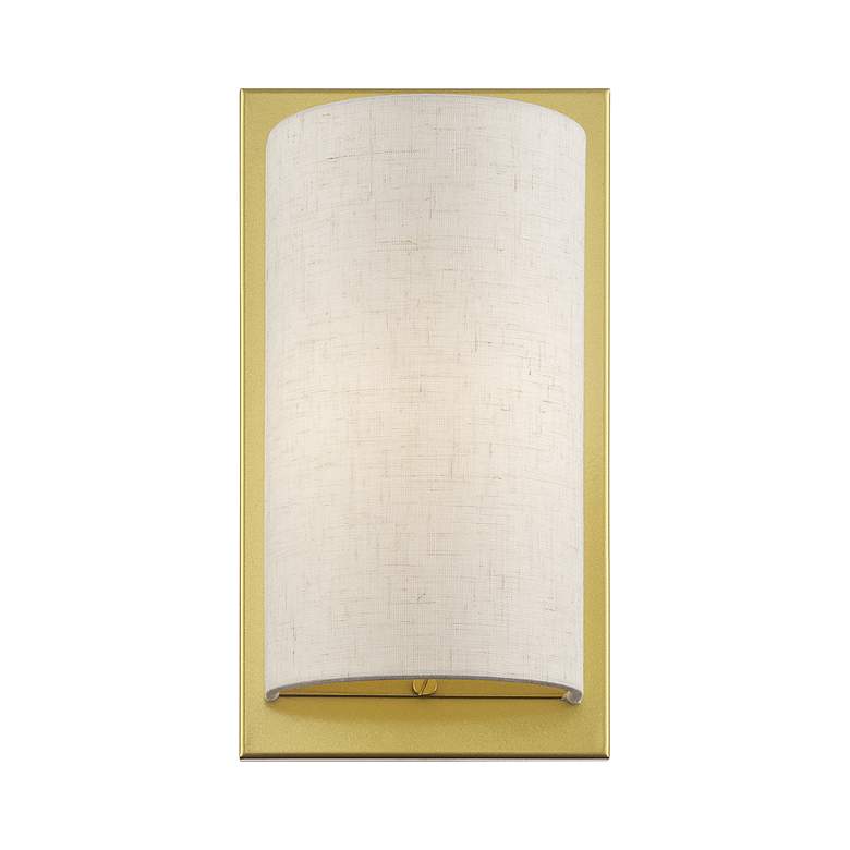 Image 3 1 Light Soft Gold ADA Sconce with Hand Crafted Oatmeal Fabric Shade more views